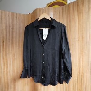 Zara black silk blouse - size XS